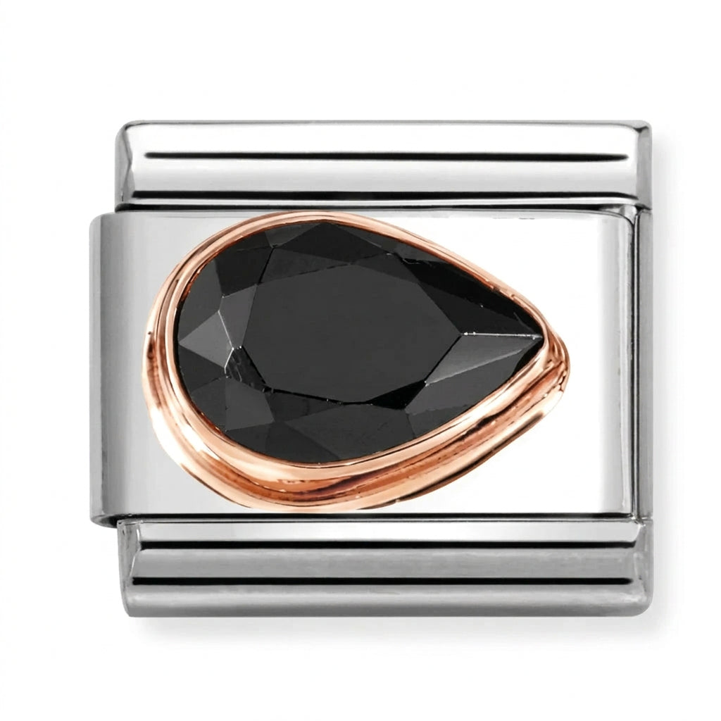 Nomination Italy Link 430606/011 Classic CZ Black Faceted RIGHT DROP in steel and 9k rose gold
