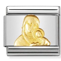 Nomination Italy Links 030122/08 Classic RELIEF,S/steel, bonded yellow gold  Virgin Mary with Child (mondonna Italy)