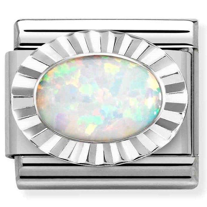 Nomination Italy Links 330507/07 Classic STONES, steel, DIAMOND OVAL 925 silver WHITE OPAL
