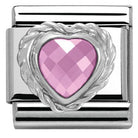 Nomination Italy Links 330603/003 Classic HEART FACETED CZ ,S/steel,925 silver twisted setting PINK