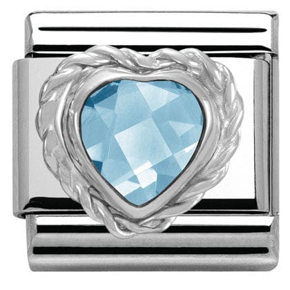 Nomination Italy Links 330603/006 Classic HEART FACETED CZ,S/Steel,925 silver twisted setting LIGHT BLUE