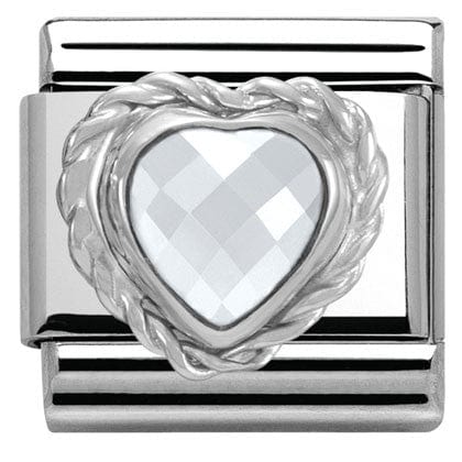 Nomination Italy Links 330603/010 Classic  HEART FACETED CZ,S/Steel,925 silver twisted setting White
