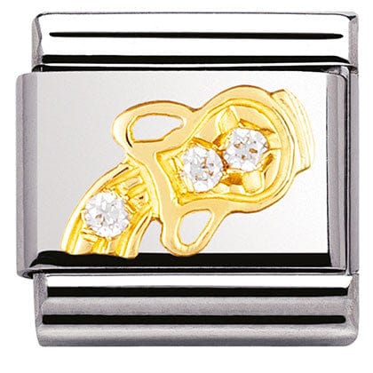 Nomination Italy Links Classic ZODIAC,S/Steel,Bonded Yellow Gold, CZ,  Aquarius