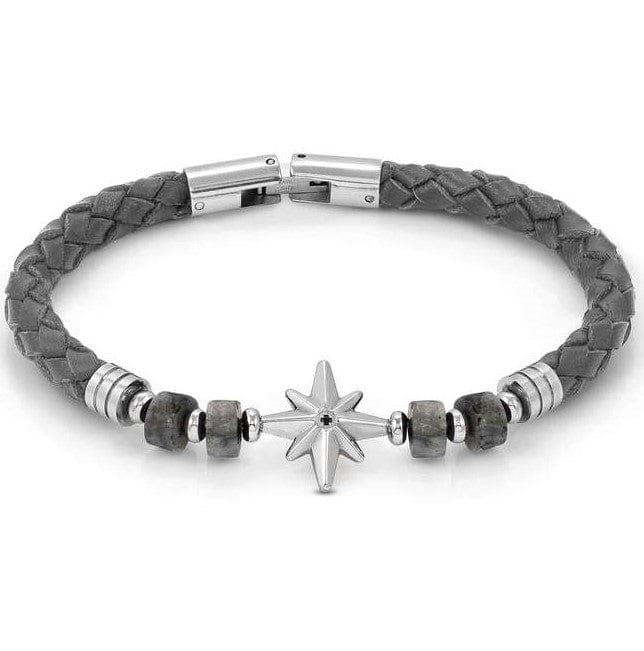 Nomination Italy Mens Bracelets ATLANTE Stones Edition bracelet in steel, leather and natural stones Wind rose-Grey Jasper