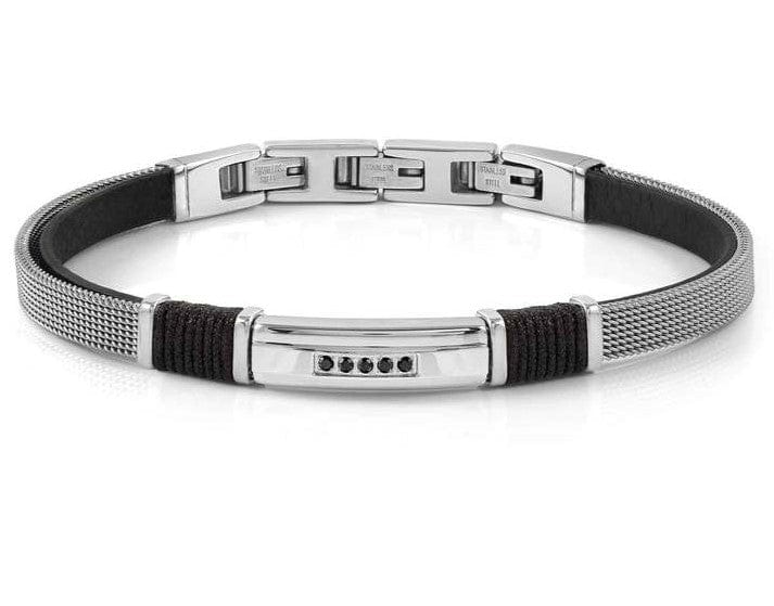 Nomination Italy Mens Bracelets #SEALOVER link bracelet in steel, eco-leather and cz BLACK 135008/007