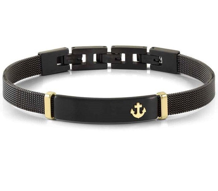 Nomination Italy Mens Bracelets #SEALOVER steel link bracelet with fin. BLACK/YELLOW PVD Anchor 135005/002