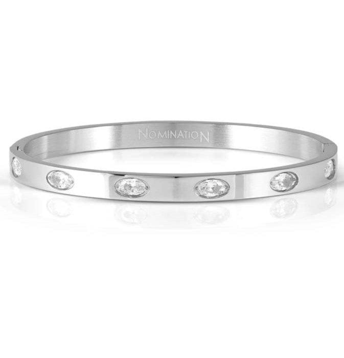 Nomination Italy PRETTY BANGLES New Edition bracelet in steel and 6 oval cz (LARGE SIZE) WHITE