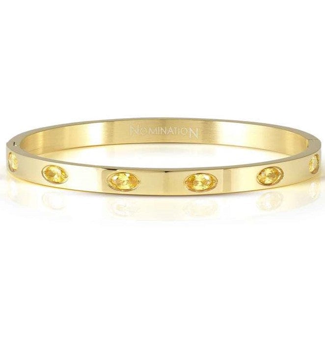 Nomination Italy PRETTY BANGLES New Edition bracelet in steel and 6 oval cz (LARGE SIZE) YELLOW fin. Yellow gold