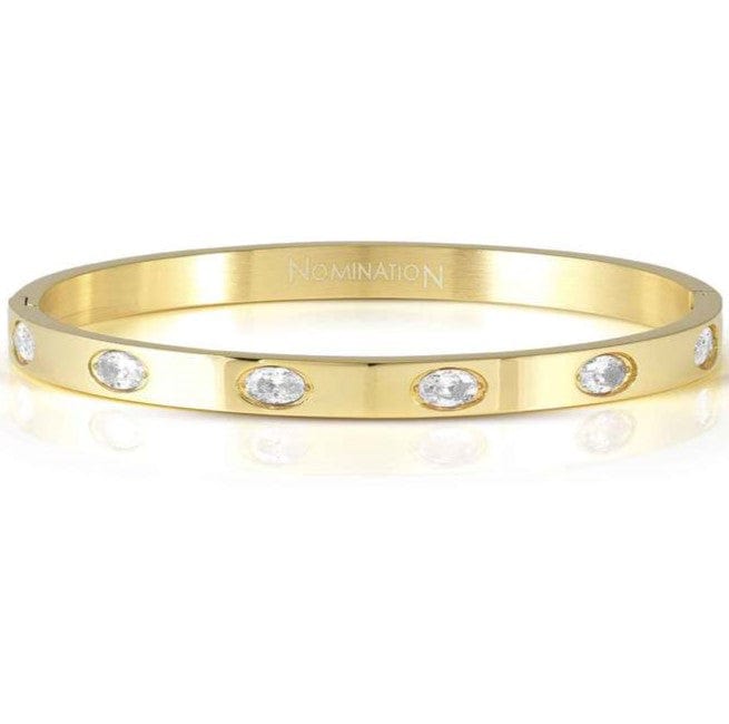 Nomination Italy PRETTY BANGLES New Edition bracelet in steel and 6 oval cz (MEDIUM SIZE) WHITE fin. Yellow gold