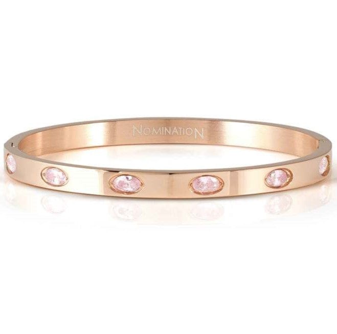 Nomination Italy PRETTY BANGLES New Edition bracelet in steel and 6 oval cz (SMALL SIZE) PINK Rose Gold finish