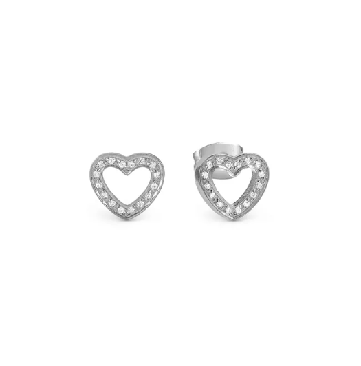 Nomination Italy Heart-shaped silver studs with small stones on a white background from the Soffio A'more collection