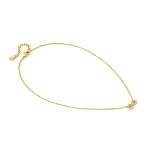 Gold coloured infinity necklace on a white background. From Nomination Italy soffio A'more collection.