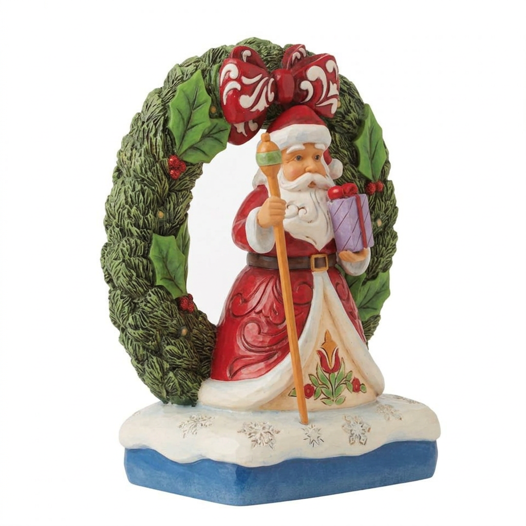 Right-facing Santa in Wreath figurine on a white background