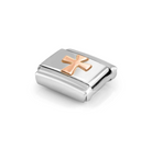 Rose Gold Nomination Italy charm with Plain cross symbol on stainless steel link.