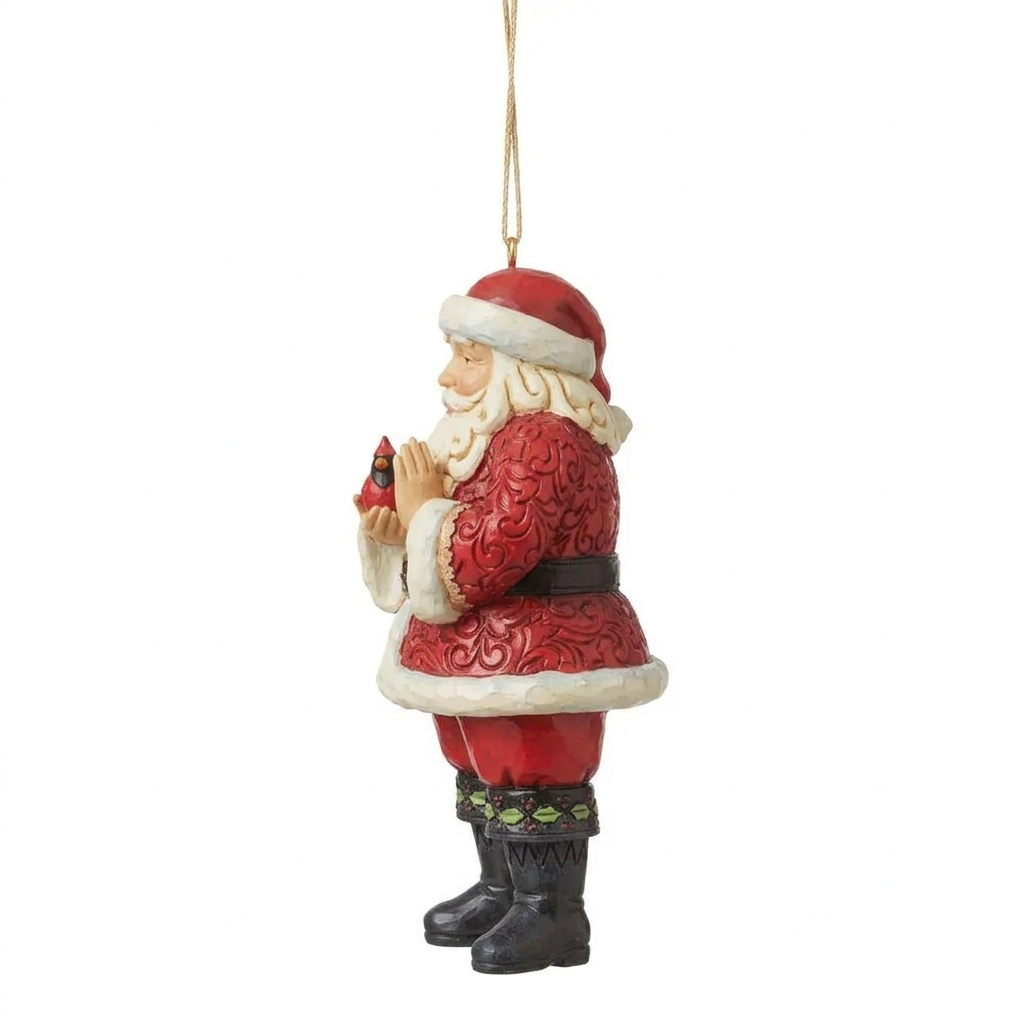 Side-view preview of Santa with cardinal ornament