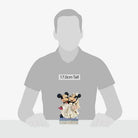 A Mickey and Minnie Mouse wedding figurine on a decorative patterned base, showing a the height of the figurine as 17cm tall.