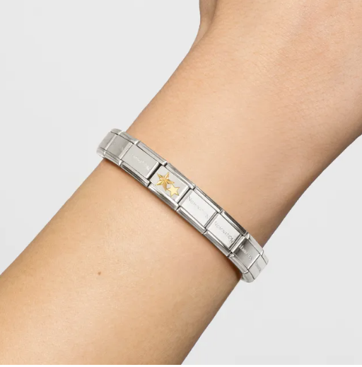 Image showing Nomination Italy composable diamond etched star link in 18ct gold and stainless steel on a bracelet 