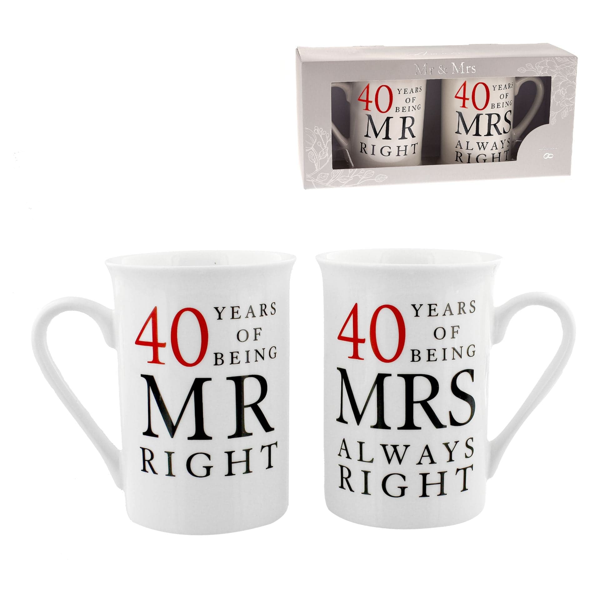 Widdop Mug Amore 40th Anniversary Mug Set - Mr Right Mrs Always Right