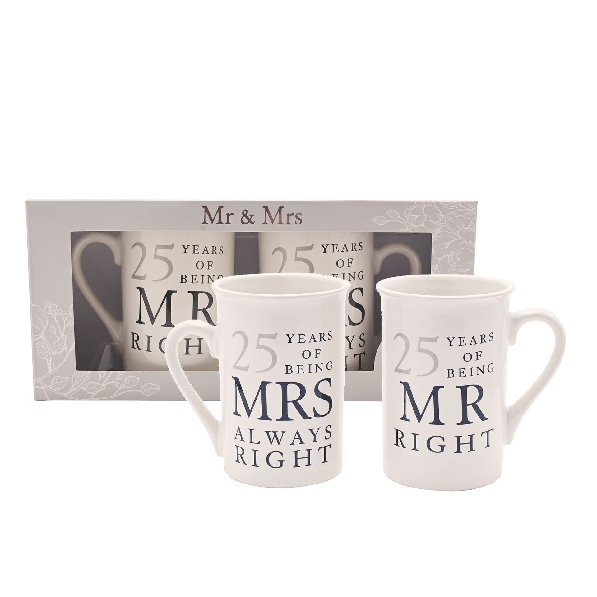 Widdop Mug Amore Mr Right Mrs Always Right Ceramic Mug Gift Set - 25 Years Anniversary