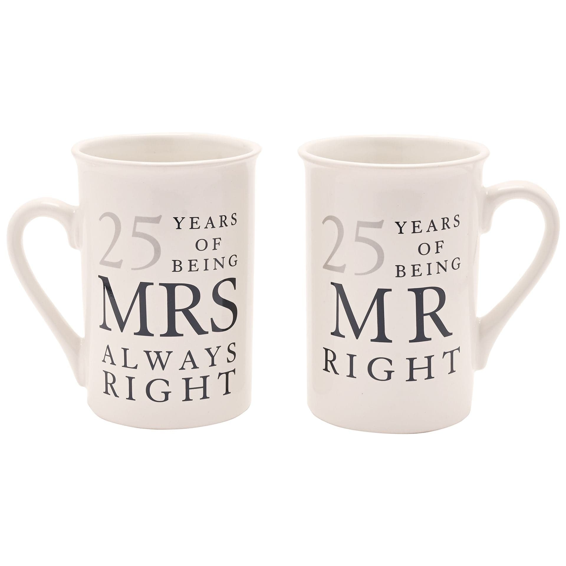 Widdop Mug Amore Mr Right Mrs Always Right Ceramic Mug Gift Set - 25 Years Tin Anniversary