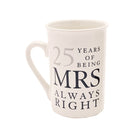 Widdop Mug Amore Mr Right Mrs Always Right Ceramic Mug Gift Set - 25 Years Tin Anniversary
