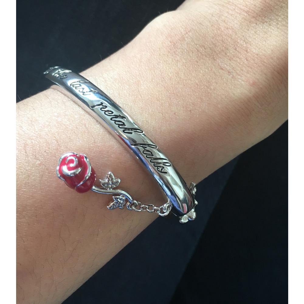 Couture Kingdom Bracelet Disney Bangle - Beauty & the Beast Last Petal Falls Red Rose - White Gold-Plated