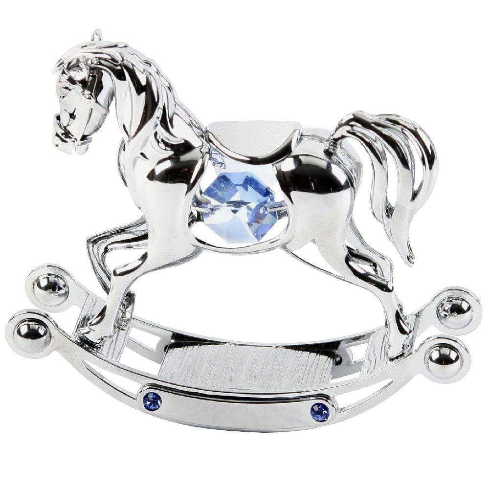 Crystocraft Ornament Crystocraft Chrome Ornament With Crystals From Swarovski® - Rocking Horse - Blue