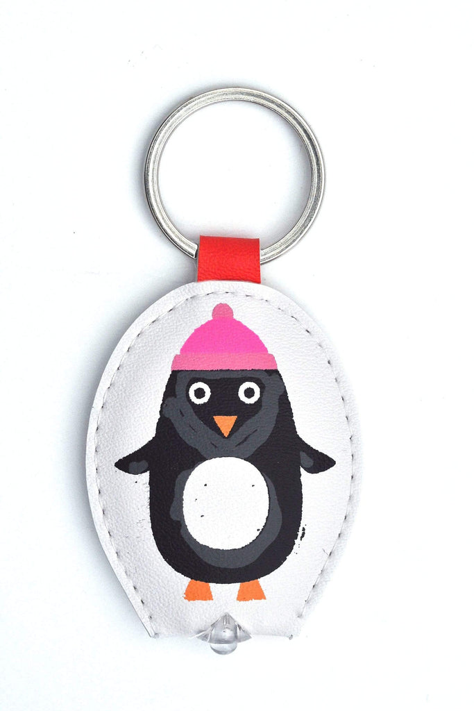 Curios Gifts Keyring Slogans Keylight - Keyring with Built-in LED Torch - Penguin In Hat
