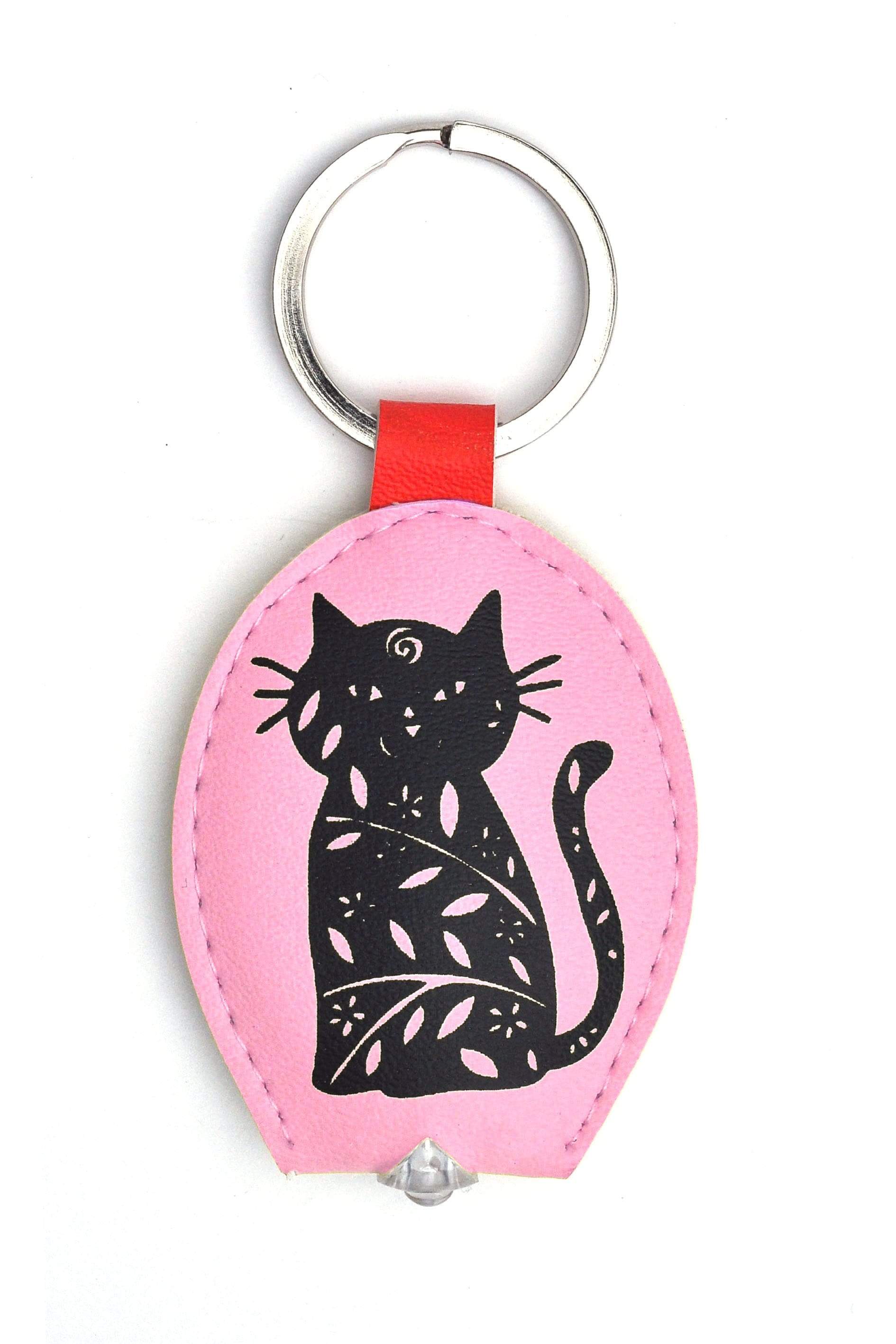 Curios Gifts Keyring Slogans Keylight - Keyring with Built-in LED Torch - Woodcut Cat