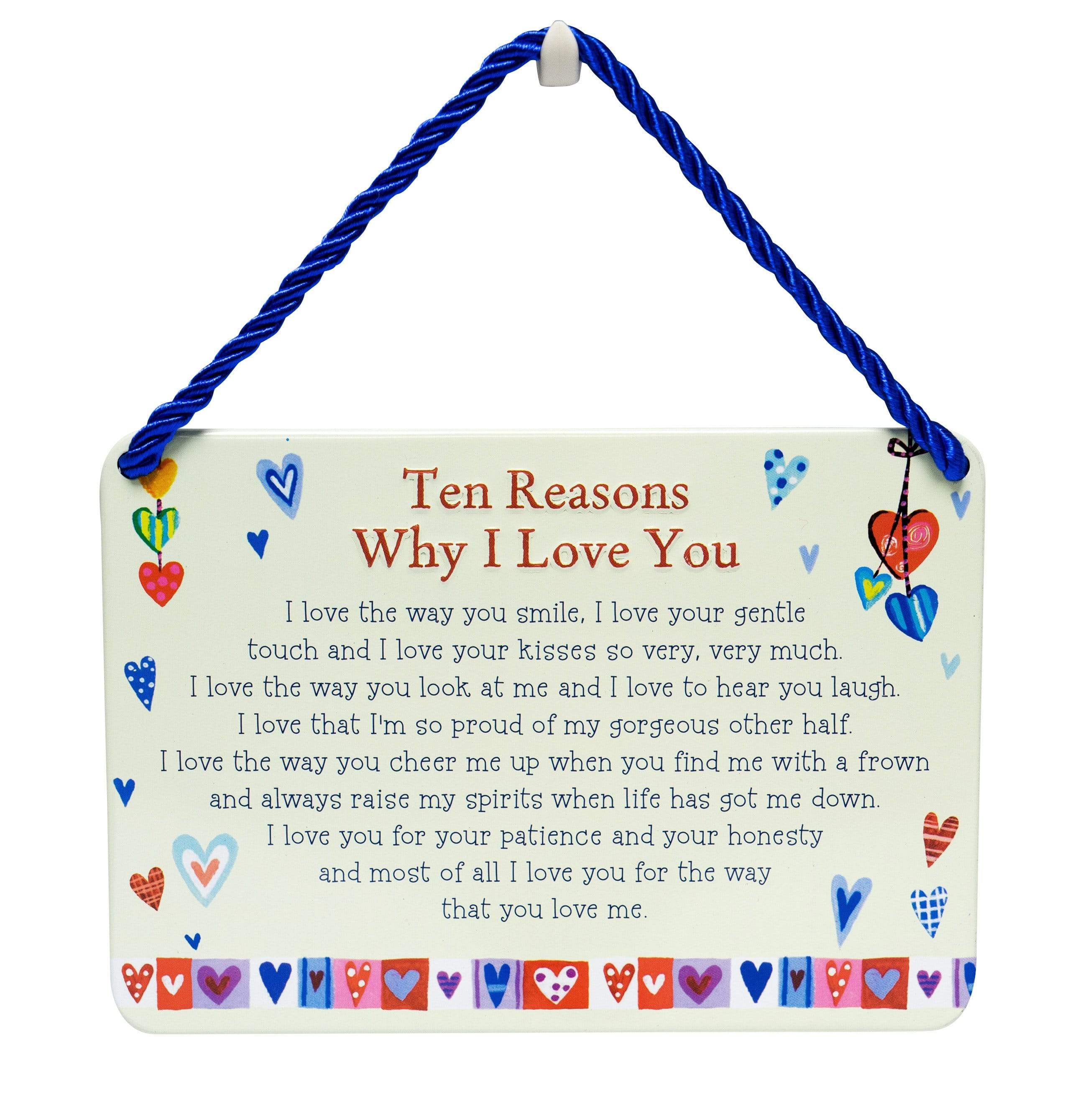 Curios Gifts Plaque Heartwarmers Hang-Ups Plaque - Ten Reasons Why I Love You