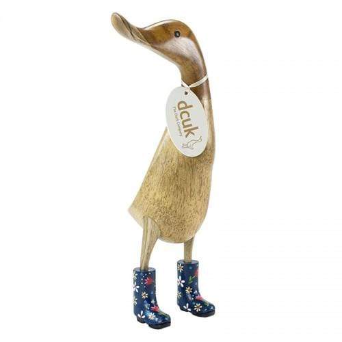 DCUK Wooden Duck DCUK Natural Finish Ducklet - with Blue Floral Welly Boots