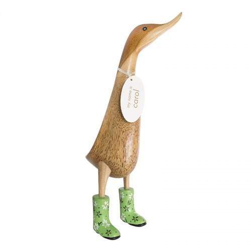 DCUK Wooden Duck DCUK Natural Finish Ducklet -  with Green Floral Welly Boots