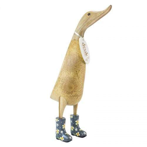 DCUK Wooden Duck DCUK Natural Finish Ducklet -  with Grey Floral Welly Boots