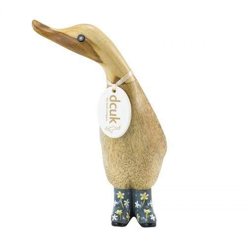 DCUK Wooden Duck DCUK Natural Finish Duckling - with Grey Floral Welly Boots