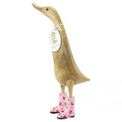 DCUK Wooden Duck Natural Finish Ducklet -  with Pink Floral Welly Boots