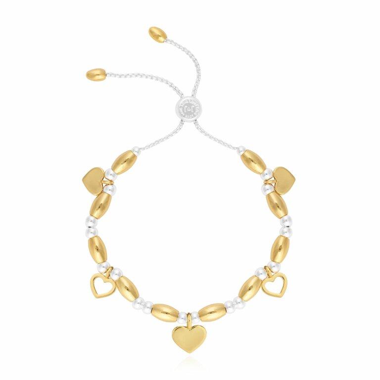 Joma Jewellery Bracelet Joma Jewellery Bracelet Bar - Hearts Silver and Gold