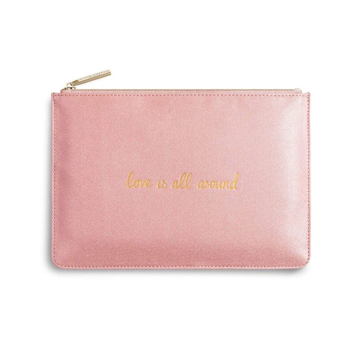 Katie Loxton Perfect Pouch - Love is All Around - Shiny Pink – Curios Gifts