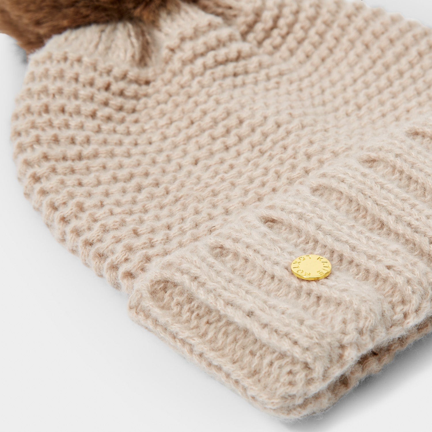 Katie Loxton Bobble Hat Katie Loxton Chunky Knitted Bobble Hat - Light Taupe