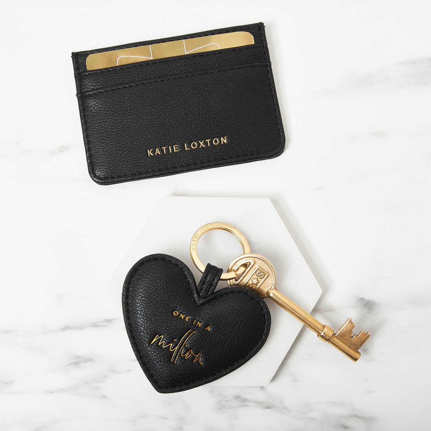 Katie Loxton Gift Set Katie Loxton Heart Keyring & Card Holder Set - One in a Million - Black