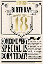 Kingfisher Cards Greeting Card Year You Were Born Newspaper Style Birthday Card - 18th - 2003