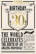 Kingfisher Cards Greeting Card Year You Were Born Newspaper Style Birthday Card - 30th - 1991