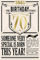 Kingfisher Cards Greeting Card Year You Were Born Newspaper Style Birthday Card - 70th - 1951