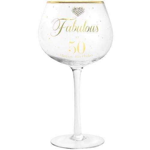 Lesser & Pavey Gin Glass Diamante Gift Boxed Gin Glass - Fabulous at 50 Happy Birthday!