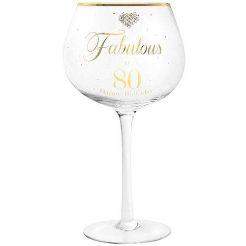 Lesser & Pavey Gin Glass Diamante Gift Boxed Gin Glass - Fabulous at 80 Happy Birthday!