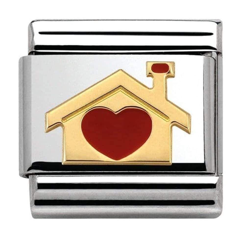 Nomination Nomination Plain Gold Charm Link Nomination Classic Link Charm - Enamel Home With Heart