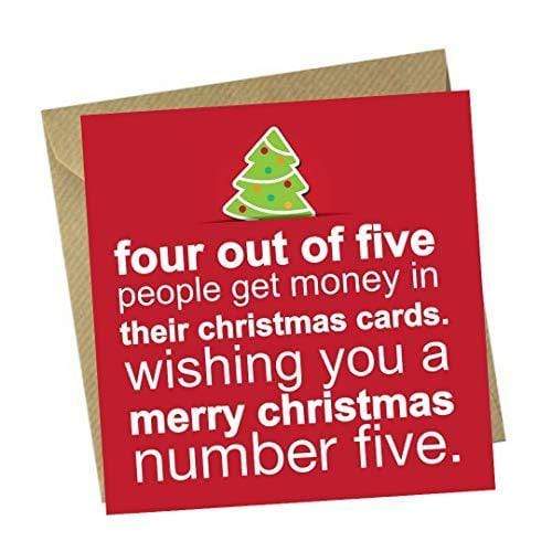 Red Rakoon Christmas Card Funny Christmas Greeting Card - 4 Out of 5 People Get Money Merry Christmas Number 5