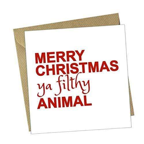 Red Rakoon Christmas Card Funny Christmas Greeting Card - Merry Christmas Ya Filthy Animal