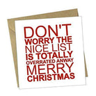 Red Rakoon Christmas Card Funny Christmas Greeting Card - Nice List is Overrated