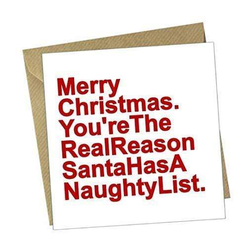 Red Rakoon Christmas Card Funny Christmas Greeting Card - Reason Santa has a Naughty List