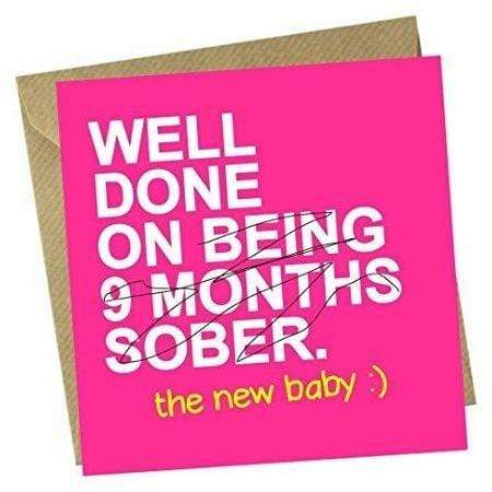 Red Rakoon Greeting Card Funny Greeting Card - 9 Months Sober New Baby